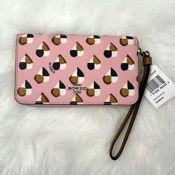 Coach Zip Around Phone Wallet Wristlet Canvas Heart Print In Blush F25963 NWT - Picture 1 of 4